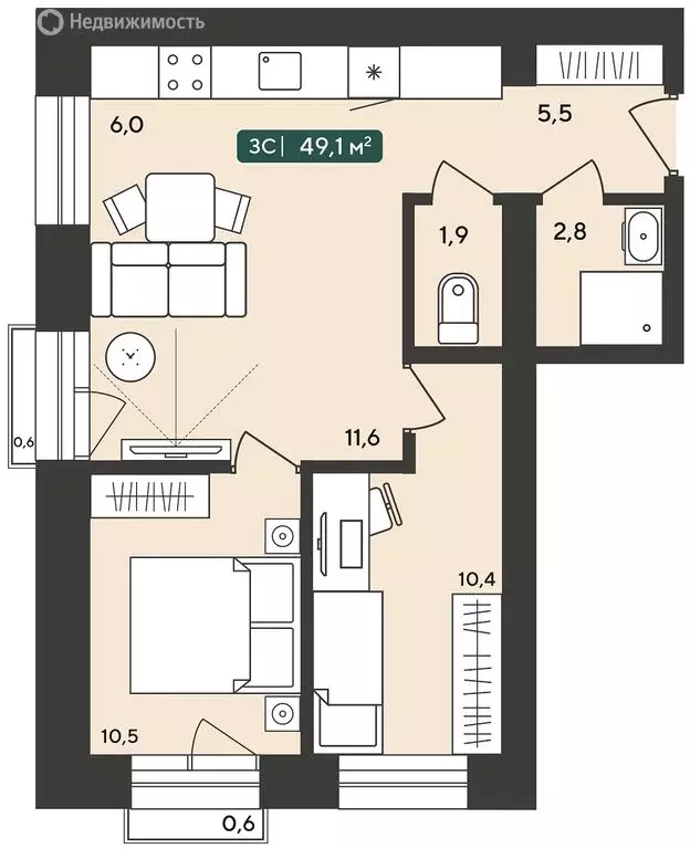 3-комнатная квартира: Октябрьский, жилой комплекс Альпийский квартал ... - Фото 1