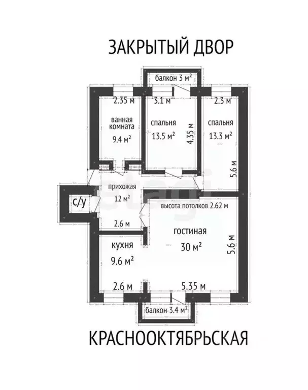 3-к кв. Адыгея, Майкоп Краснооктябрьская ул., 34 (89.9 м) - Фото 1