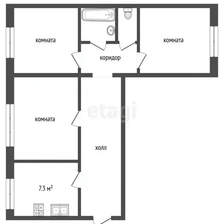 3-к кв. Ярославская область, Рыбинск Фасадная ул., 1 (56.6 м) - Фото 2