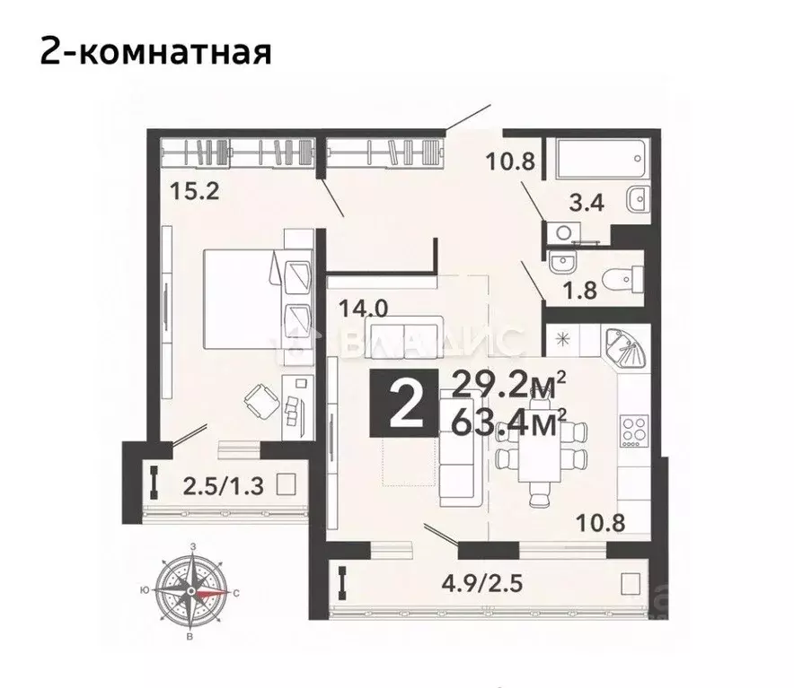 2-к кв. Пензенская область, Пенза Новелла жилой комплекс, с5 (64.0 м) - Фото 1