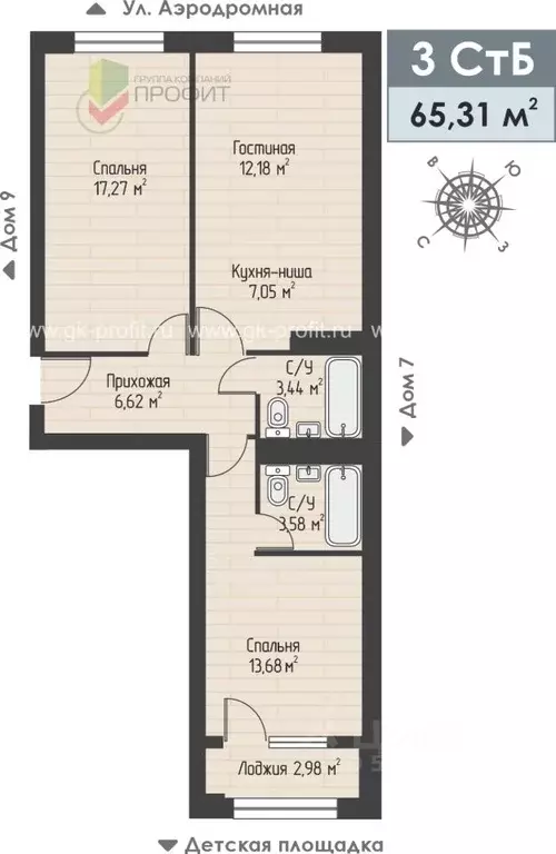 3-к кв. Татарстан, Набережные Челны ул. Жданова, 3 (65.31 м) - Фото 1