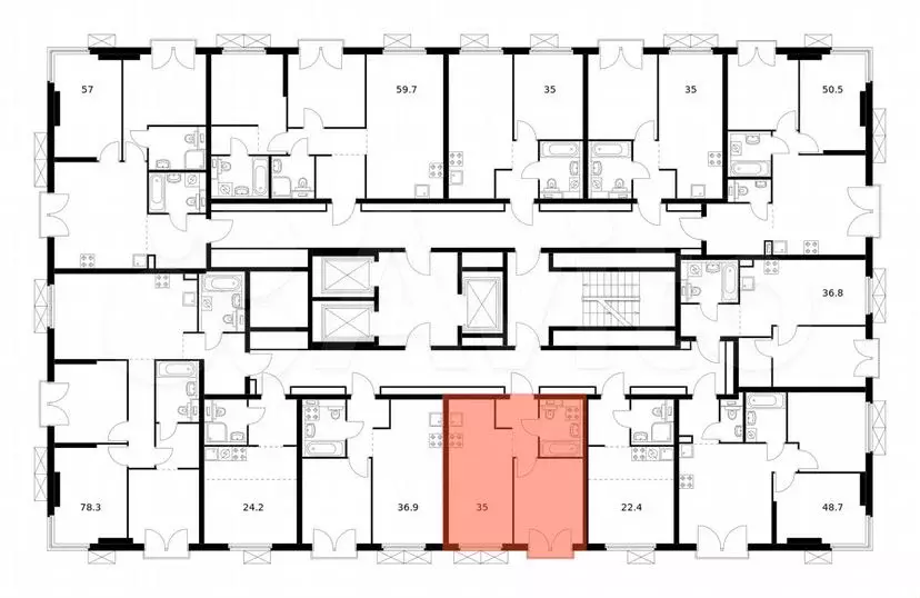 1-к. квартира, 35м, 9/24эт. - Фото 1