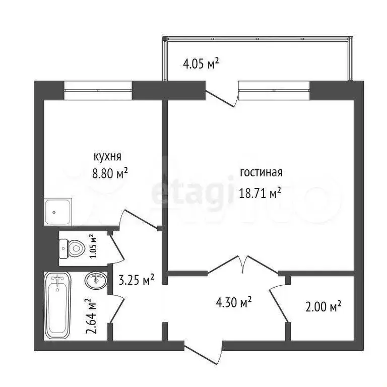 1-к. квартира, 40,4 м, 6/10 эт. - Фото 0