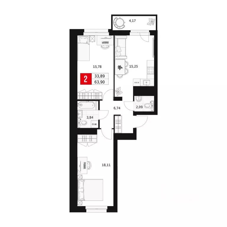 2-к кв. Башкортостан, Уфа ул. Большая Московская, 11 (63.9 м) - Фото 0