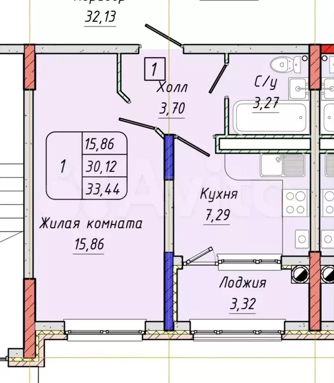 1-к. квартира, 34 м, 4/5 эт. - Фото 0