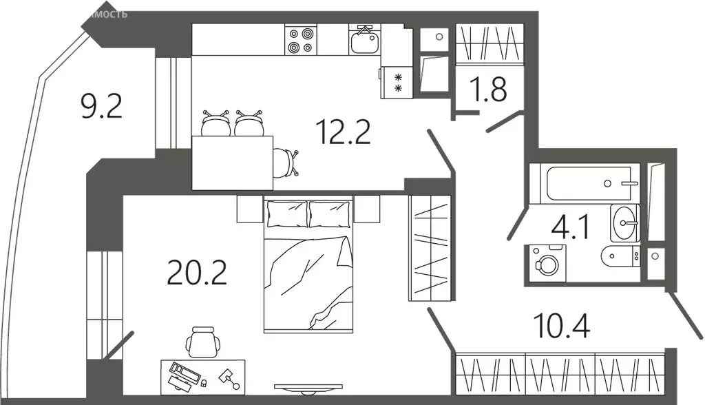 1-комнатная квартира: Подольск, микрорайон Климовск, Советская улица, ... - Фото 1