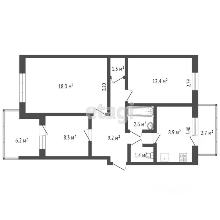 3-к кв. Крым, Черноморское пгт ул. Евпаторийская, 22 (67.4 м) - Фото 2
