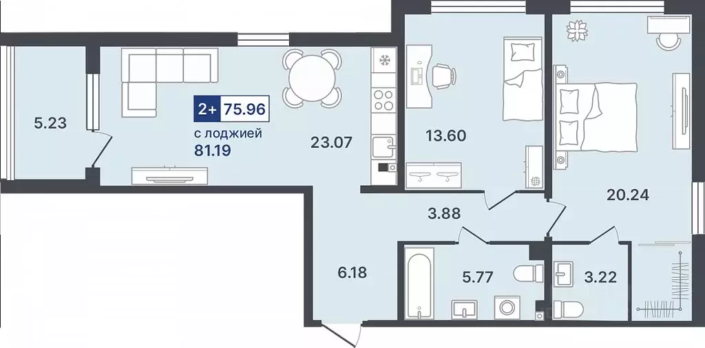 2-к кв. Тюменская область, Тюмень ул. Алексея Сергиенко, 1 (75.96 м) - Фото 1