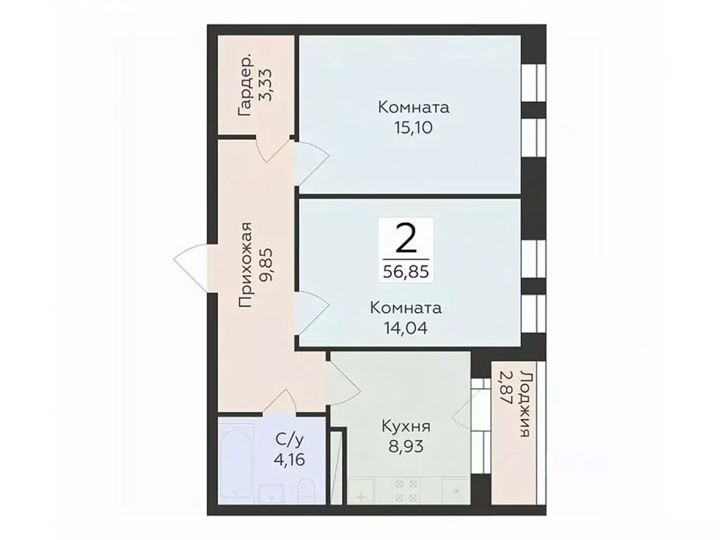 2-к кв. Воронежская область, Воронеж ул. Матросова (56.85 м) - Фото 0