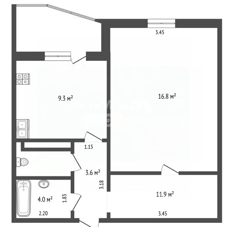1-к кв. Тюменская область, Тюмень ул. Николая Семенова, 27к1 (43.0 м) - Фото 2