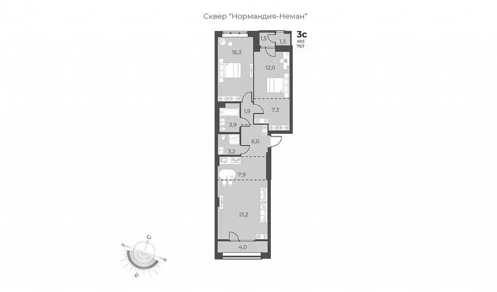 3-к кв. Новосибирская область, Новосибирск ул. Аэропорт, 49 (79.7 м) - Фото 0