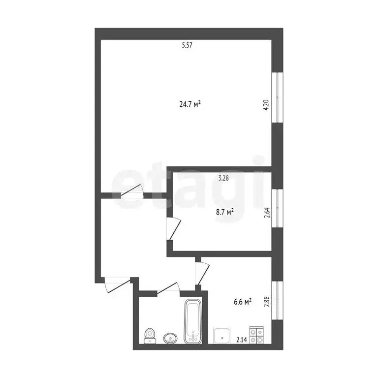 2-комнатная квартира: Тюмень, улица Белинского, 30 (51.3 м) - Фото 1