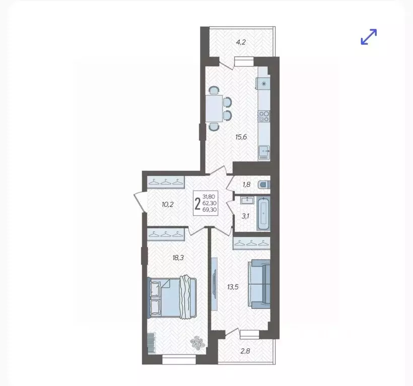 2-к кв. Краснодарский край, Краснодар Новознаменский жилрайон, ул. ... - Фото 2