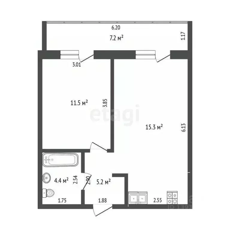 1-к кв. Тюменская область, Тюмень ул. Николая Глебова, 3 (46.3 м) - Фото 2