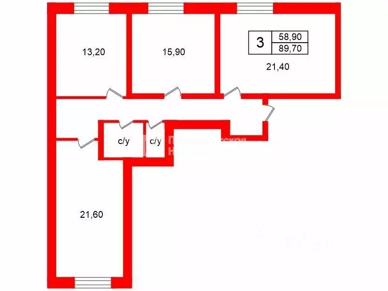Квартира, 3 комнаты, 89.7 м - Фото 0
