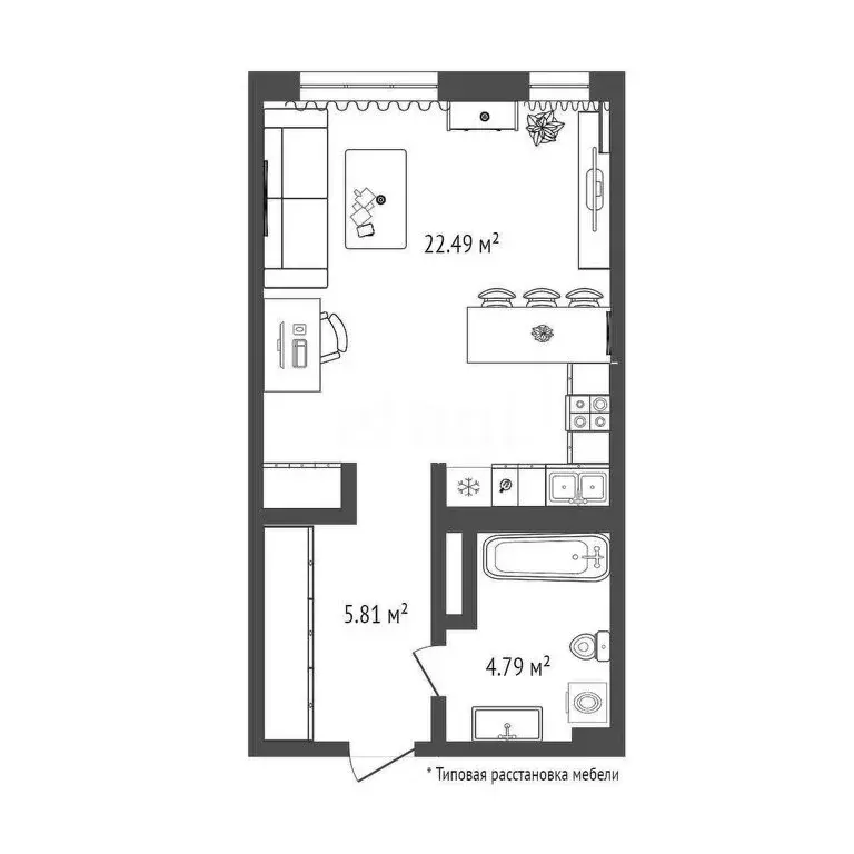 Квартира-студия: Тюмень, Краснооктябрьская улица, 8 (33 м) - Фото 0
