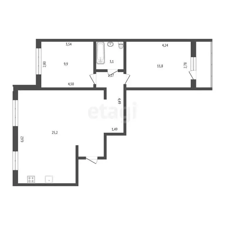 3-комнатная квартира: Саки, Санаторная улица, 7 (63 м) - Фото 1