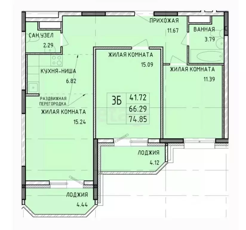3-к кв. Тульская область, Тула Рязанская ул., 21 (66.0 м) - Фото 1