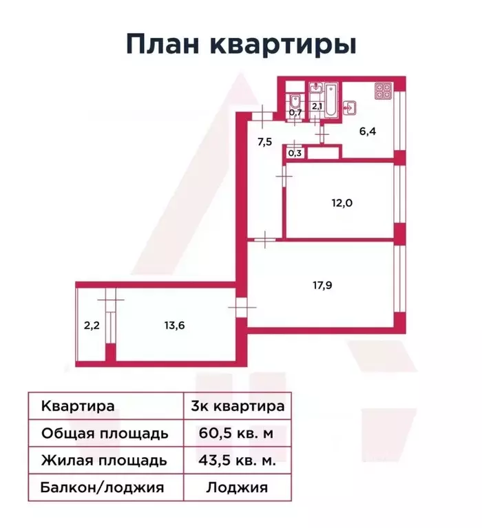 3-к кв. Санкт-Петербург просп. Народного ополчения, 221 (60.4 м) - Фото 2