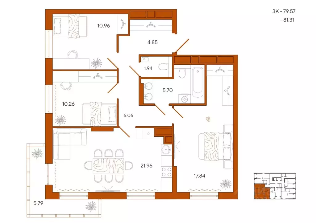3-к кв. Пензенская область, Пенза Терра жилой комплекс (81.31 м) - Фото 1