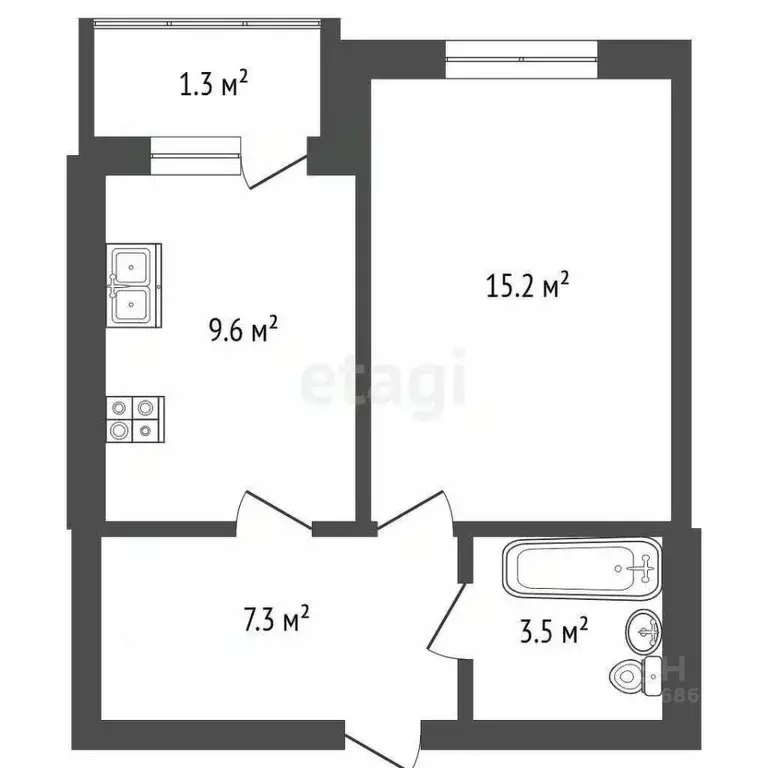 1-к кв. Калининградская область, Гурьевский муниципальный округ, пос. ... - Фото 2