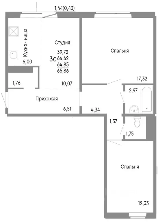 3-к кв. Челябинская область, Челябинск Нефтебазовая ул., 1к2 (64.85 м) - Фото 0