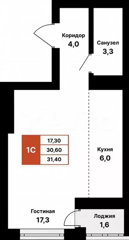 Квартира-студия, 31,4 м, 22/25 эт. - Фото 0