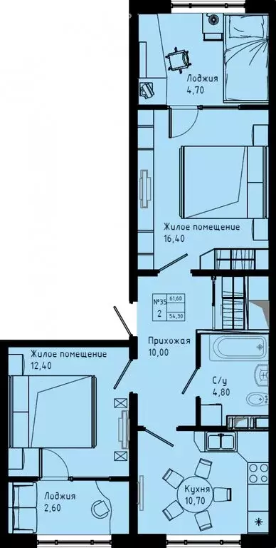 2-комнатная квартира: Коммунар, Железнодорожная улица, 41к3 (61.6 м) - Фото 1
