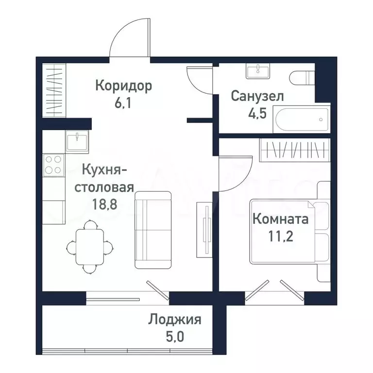 1-к. квартира, 40,5 м, 3/10 эт. - Фото 0