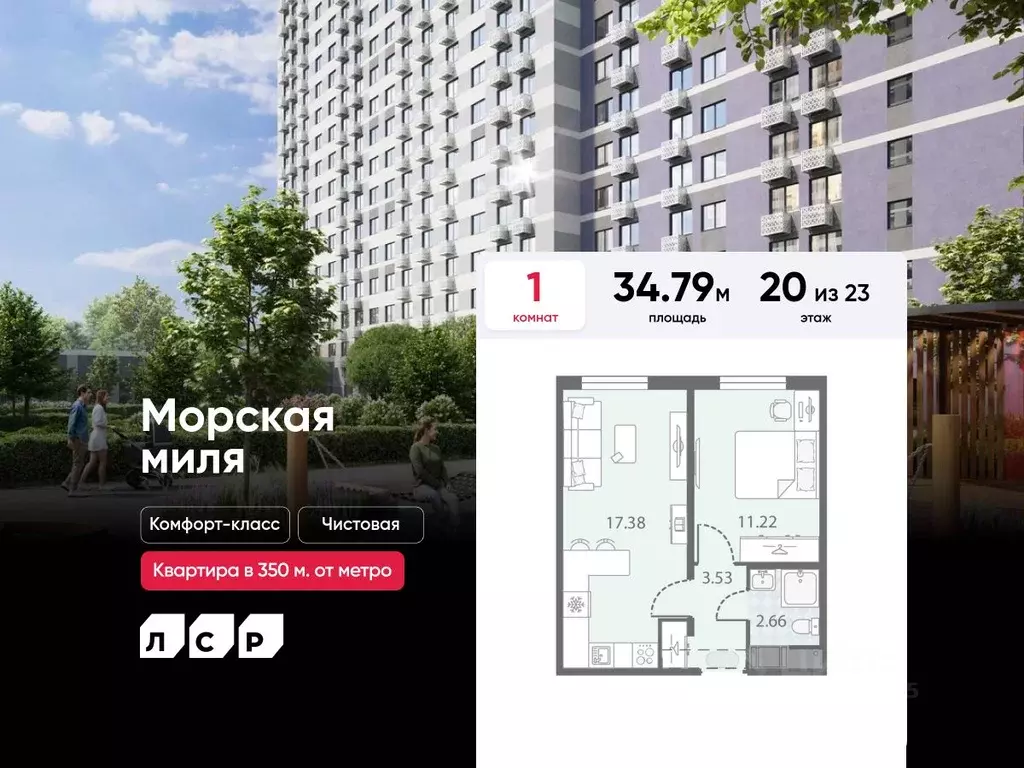 1-к кв. Санкт-Петербург Морская миля жилой комплекс (34.79 м) - Фото 0