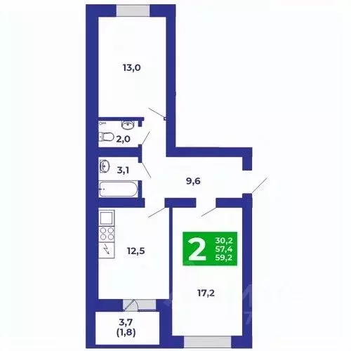 2-к кв. Башкортостан, Стерлитамакский район, Отрадовский сельсовет, с. ... - Фото 1