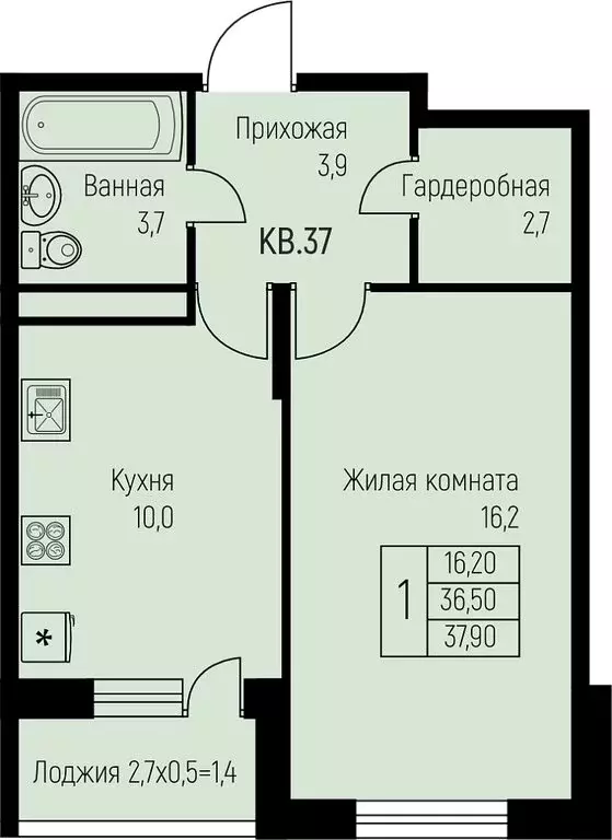 1-комнатная квартира: посёлок Берёзовый, посёлок Прогресс, жилой ... - Фото 0