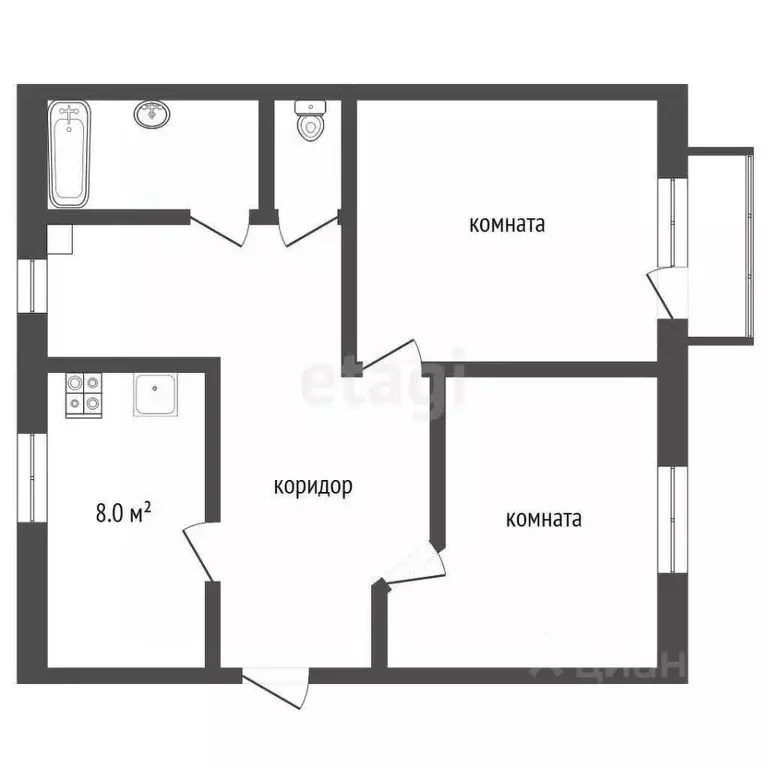 2-к кв. Архангельская область, Котлас ул. Свердлова, 85 (53.5 м) - Фото 2