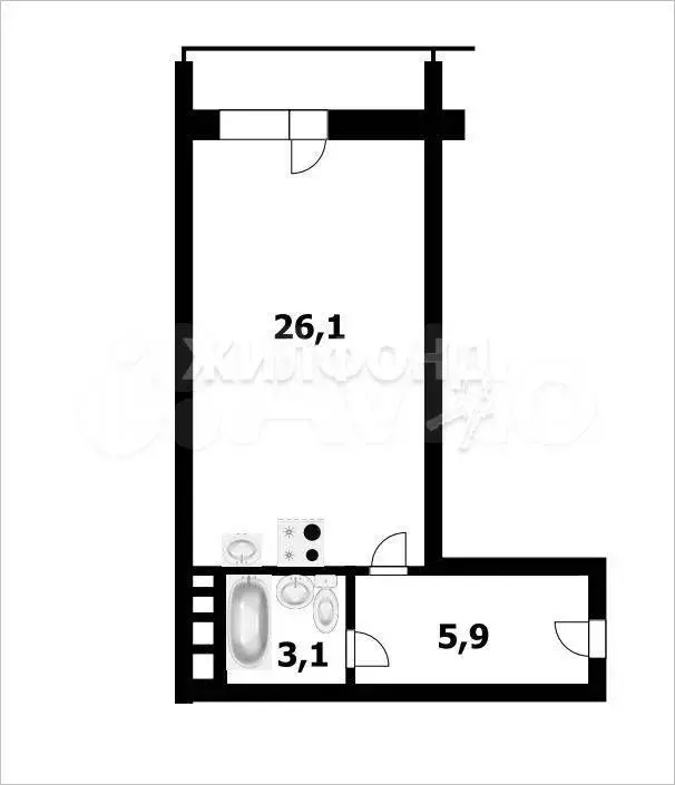 Квартира-студия, 35,1 м, 10/10 эт. - Фото 0