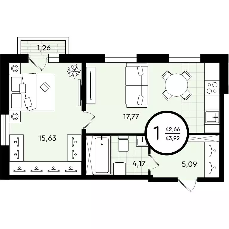 1-комнатная квартира: Тюмень, улица Александра Звягина, 3 (43.92 м) - Фото 0