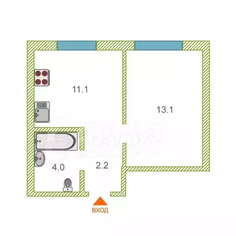 1-комнатная квартира: Тюмень, улица Республики, 204к12 (30.4 м) - Фото 1