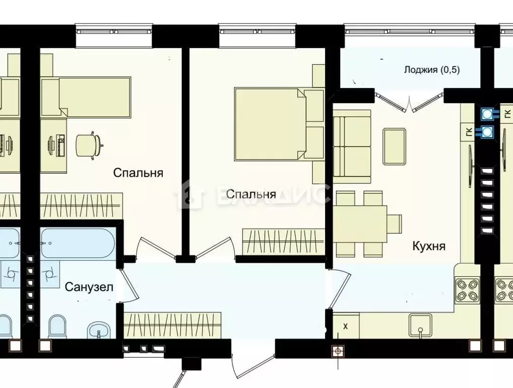 2-комнатная квартира: Калининград, улица Сержанта Мишина, 83к2 (57.4 ... - Фото 0