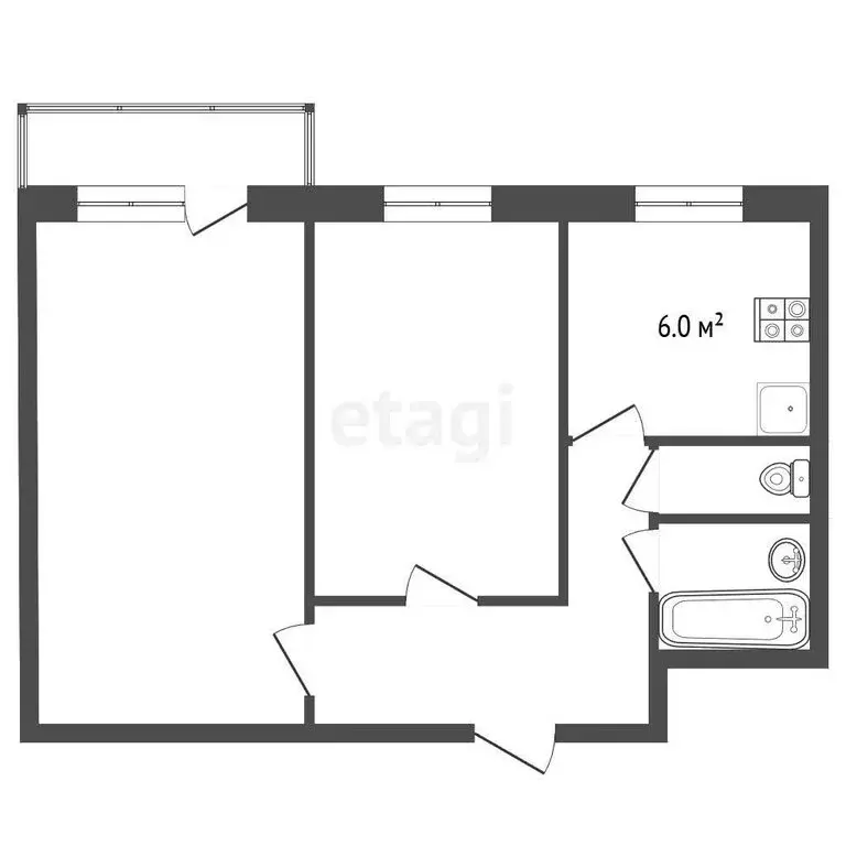 2-комнатная квартира: Сухой Лог, улица 60 лет СССР, 7 (43.4 м) - Фото 1