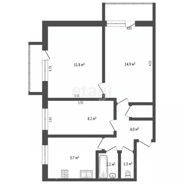 3-к кв. Крым, Феодосия ул. Караимская, 4 (50.9 м) - Фото 2