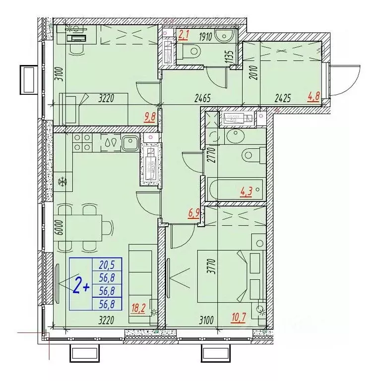 3-к кв. Астраханская область, Астрахань ул. Бэра, 29 (56.8 м) - Фото 1