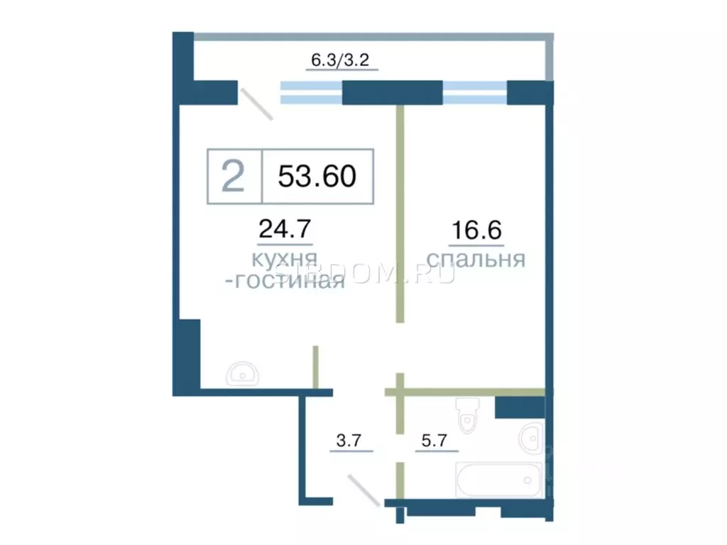 2-к кв. Красноярский край, Красноярск ул. Дубровинского, 110А (53.6 м) - Фото 0