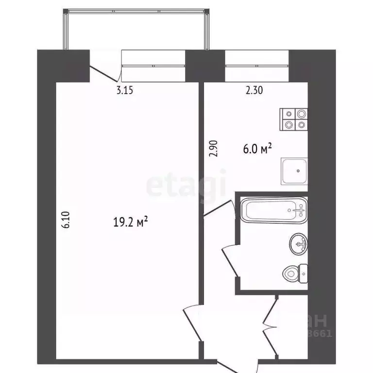 Студия Томская область, Томск ул. Войкова, 57 (32.6 м) - Фото 2
