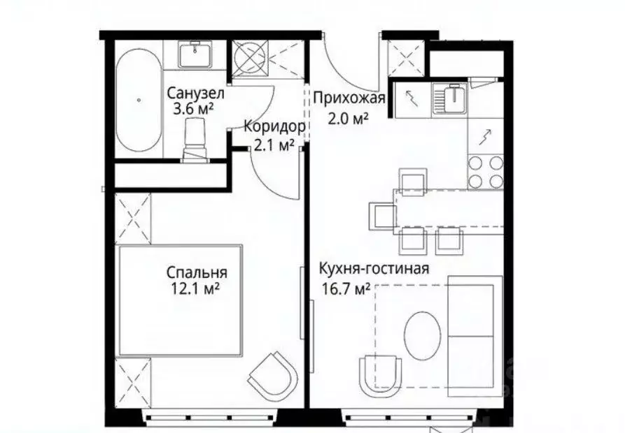 1-к кв. Московская область, Ленинский городской округ, д. Сапроново, ... - Фото 2