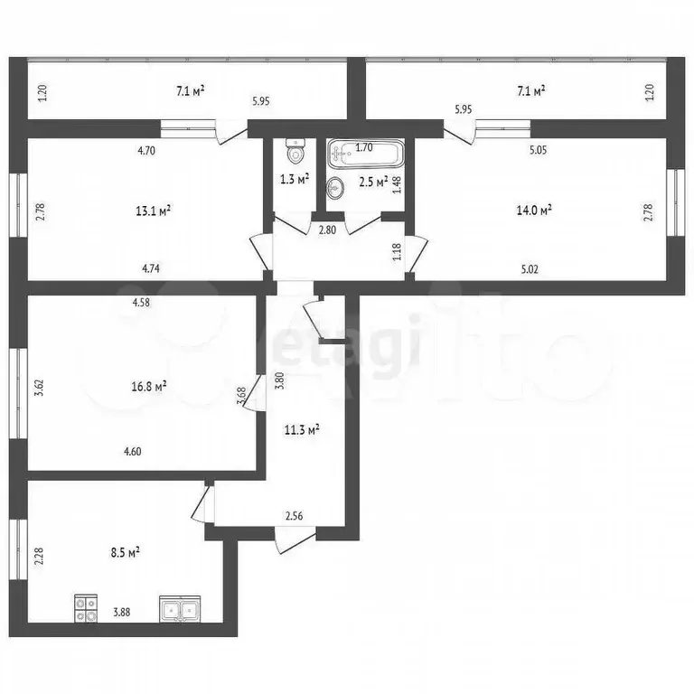 3-к. квартира, 68 м, 8/9 эт. - Фото 0