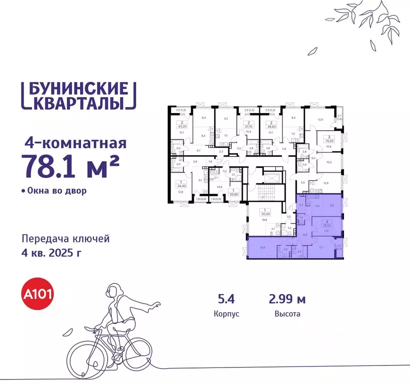 4-к кв. Москва Бунинские Кварталы жилой комплекс, 5.1 (78.1 м) - Фото 1