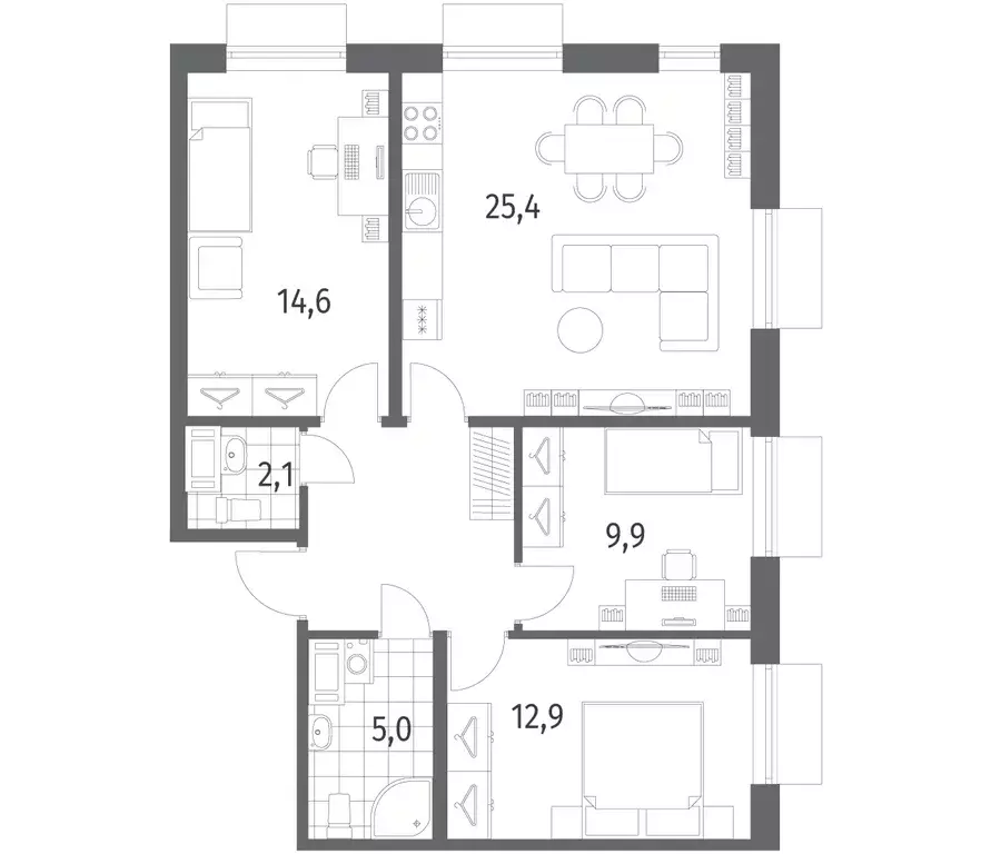 3-к квартира, 79.2 м - Фото 0