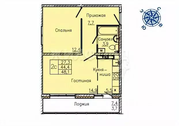 2-к кв. Кемеровская область, Кемерово 64-й мкр, 83/2 (48.1 м) - Фото 0