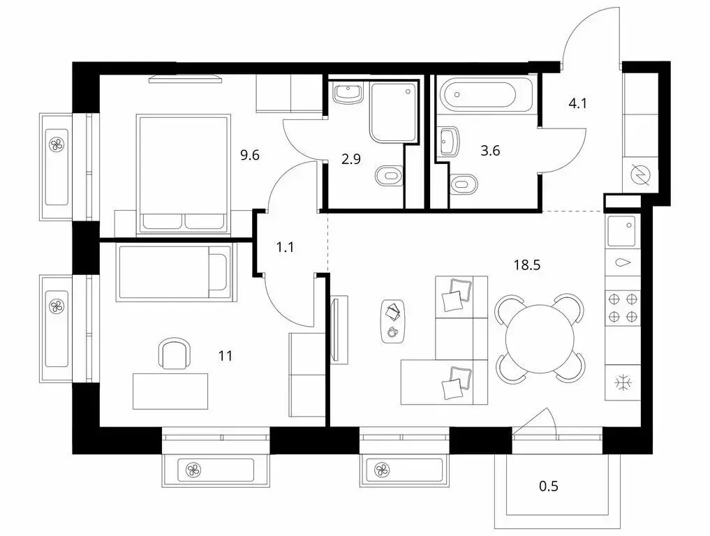 2-комнатная квартира: Владивосток, ЖК Снежный Парк, 3 (51.3 м) - Фото 1