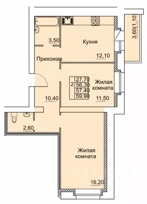 2-к кв. Тамбовская область, Тамбов ул. Научная, 8А (57.4 м) - Фото 0