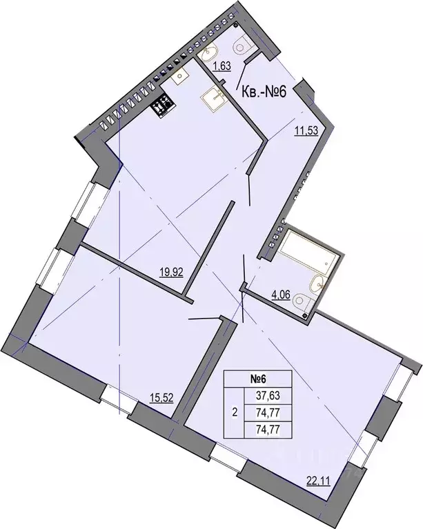 2-к кв. Костромская область, Кострома ул. Козуева, 114 (74.77 м) - Фото 1
